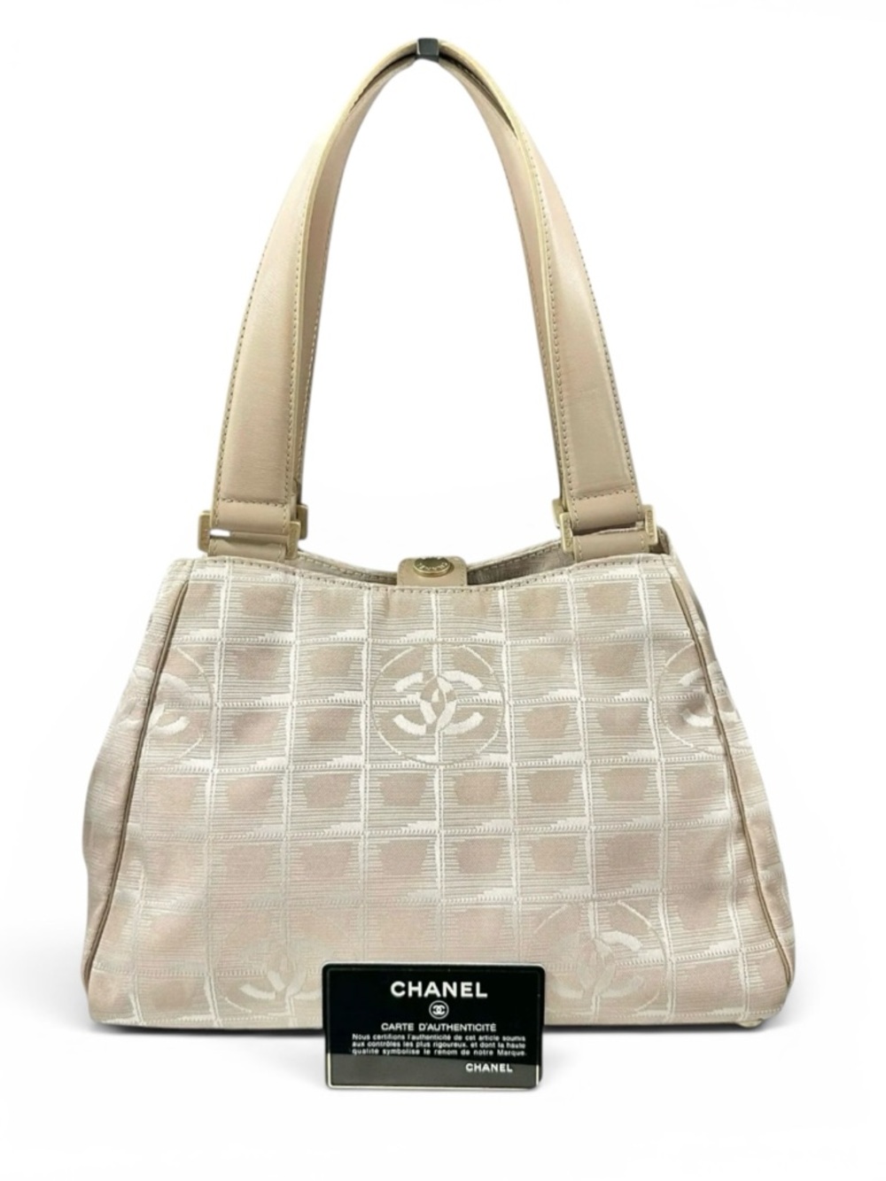 Chanel Beige Nylon & Leather Travel Line Shoulder Bag
